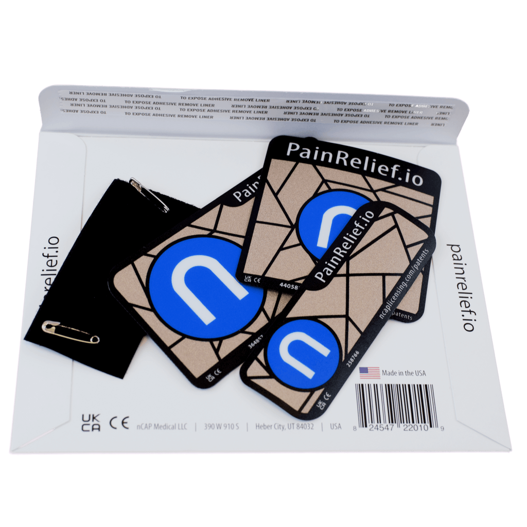 Pain Relief Kit Contents 3 sizes of devices, with loop fabric and safety pins for easy use!